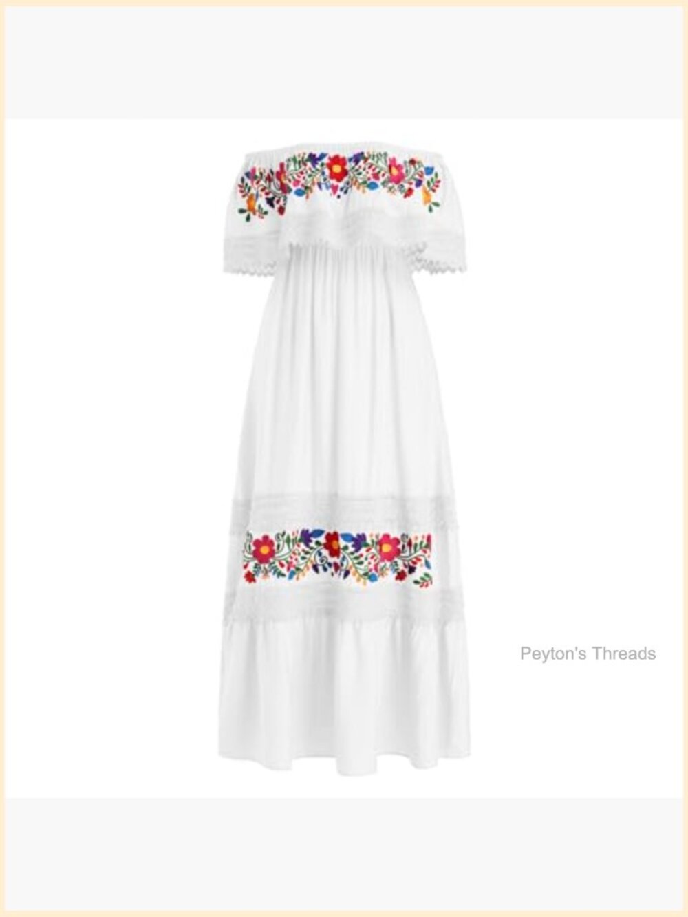 Off Shoulder Floral Embroidered Maxi Dress for Women Fiesta Party - Picture 2 of 2